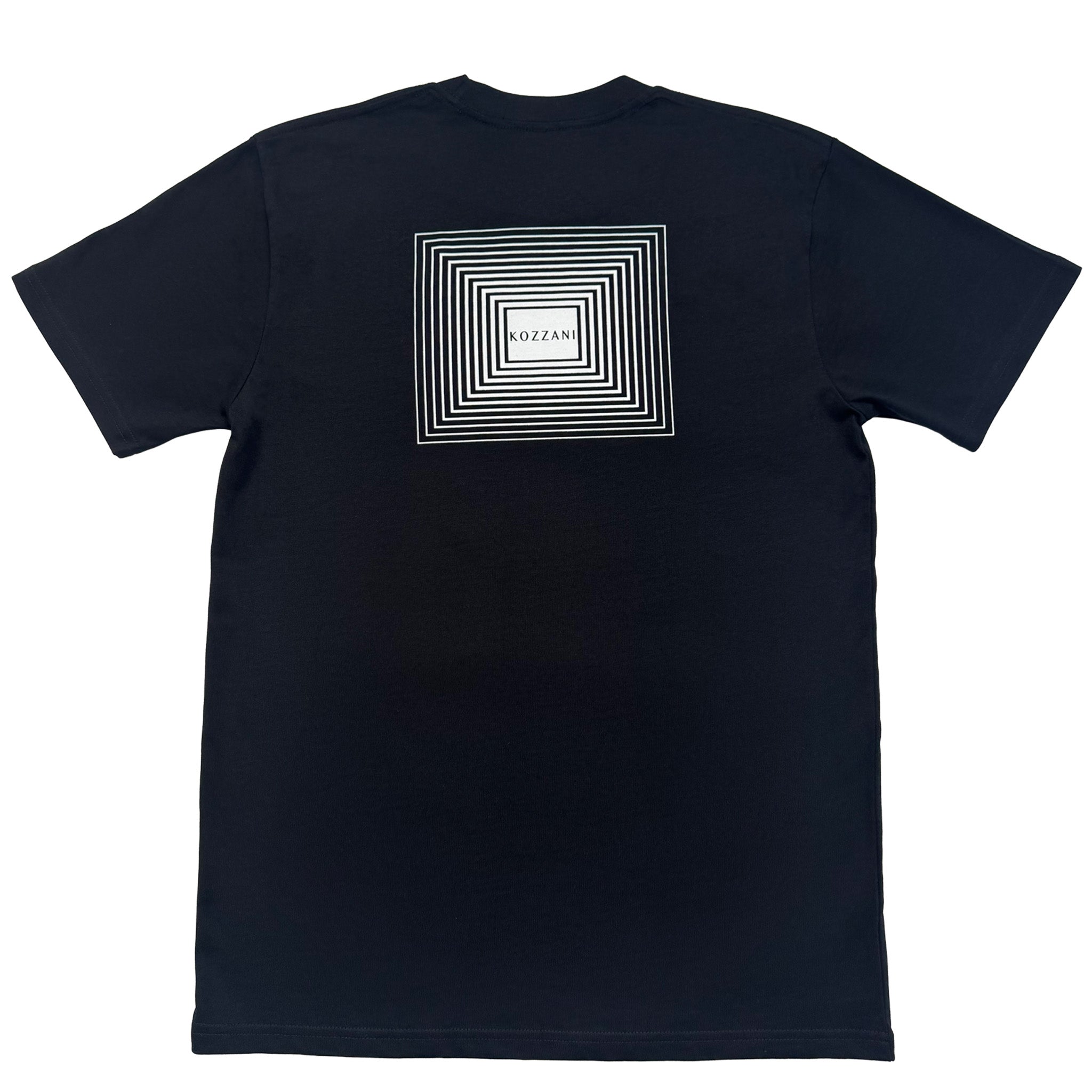 Dark navy cotton T-shirt with large square back geometric logo print