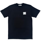 Dark navy cotton T-shirt with small square chest logo patch