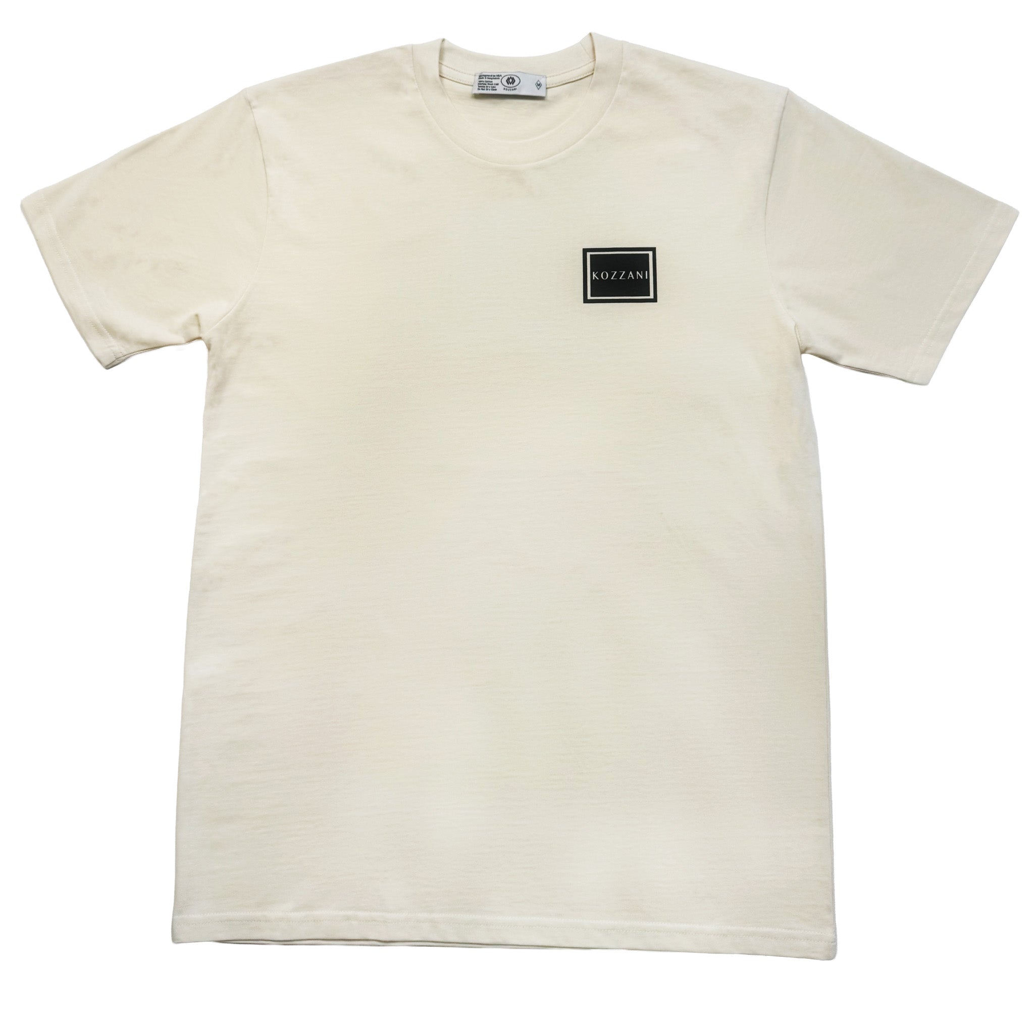 Bone cotton T-shirt with small square chest logo patch