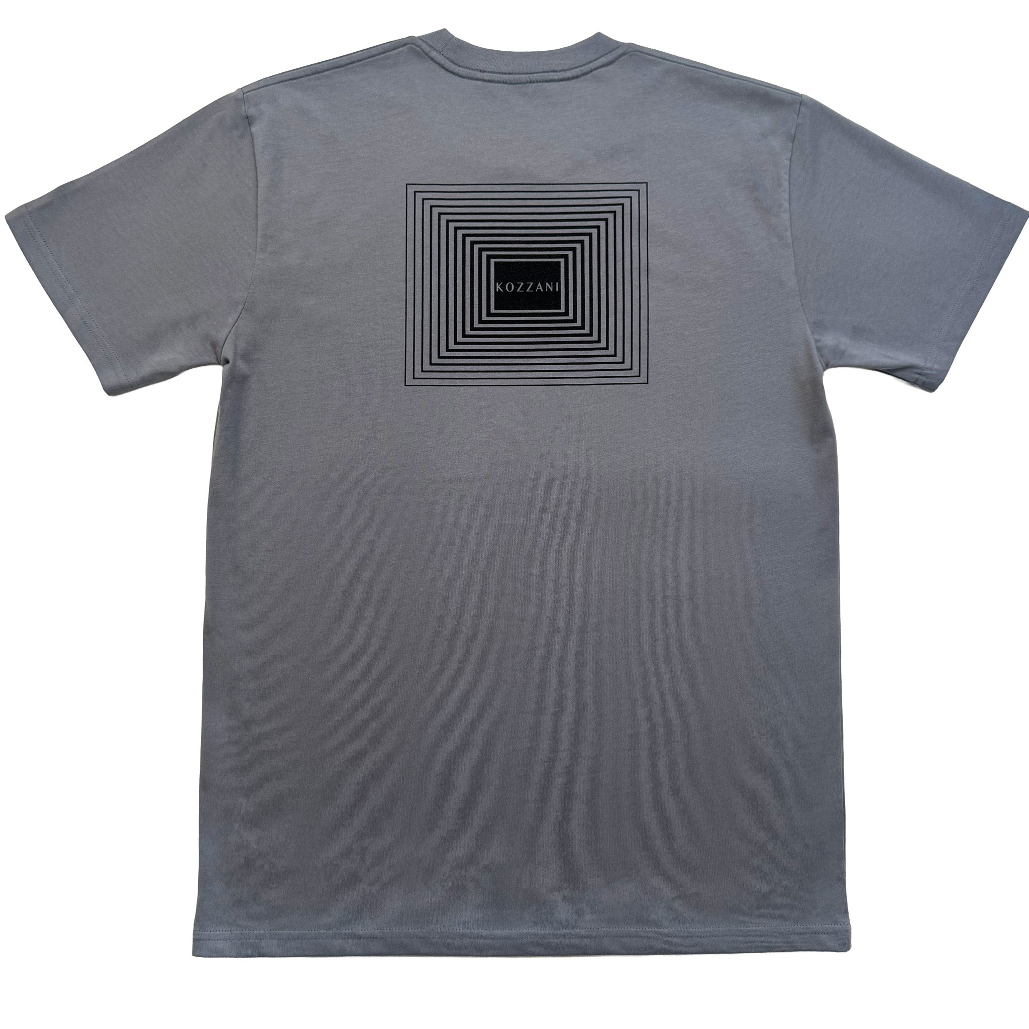 Gray cotton T-shirt with large square back geometric logo print