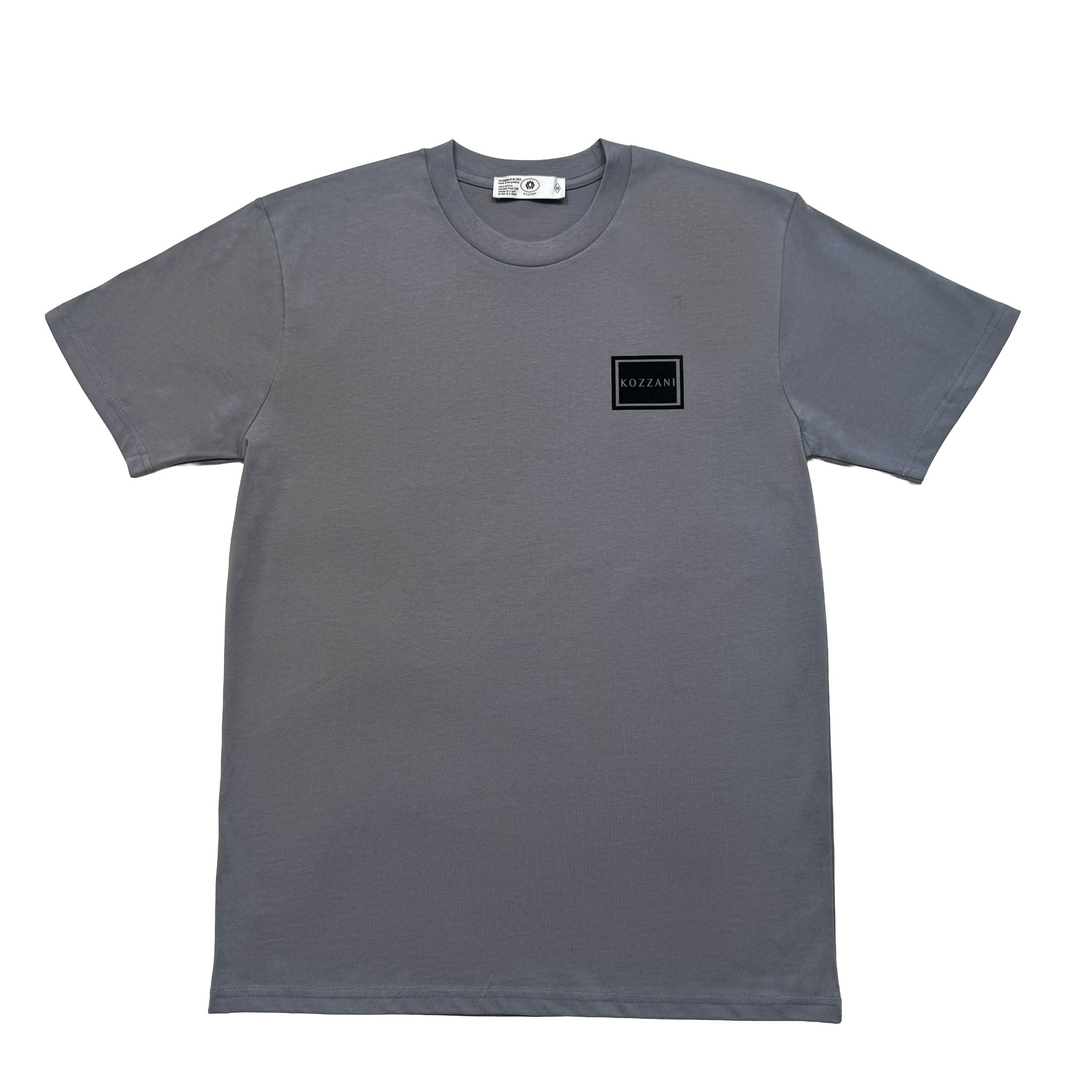 Gray cotton T-shirt with small square chest logo patch