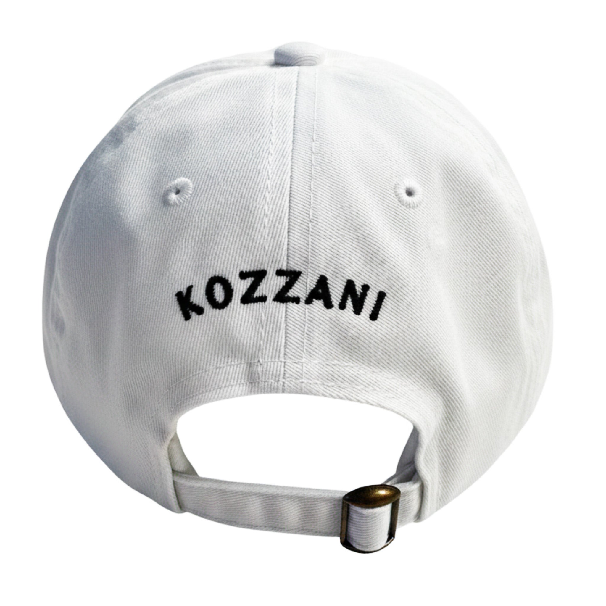 White baseball cap back with adjustable strap and stitched eyelets
