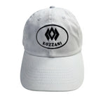 White baseball cap with oval Kozzani logo patch on the front