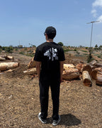 Black T-shirt with large back graphic, crew neck, short sleeves