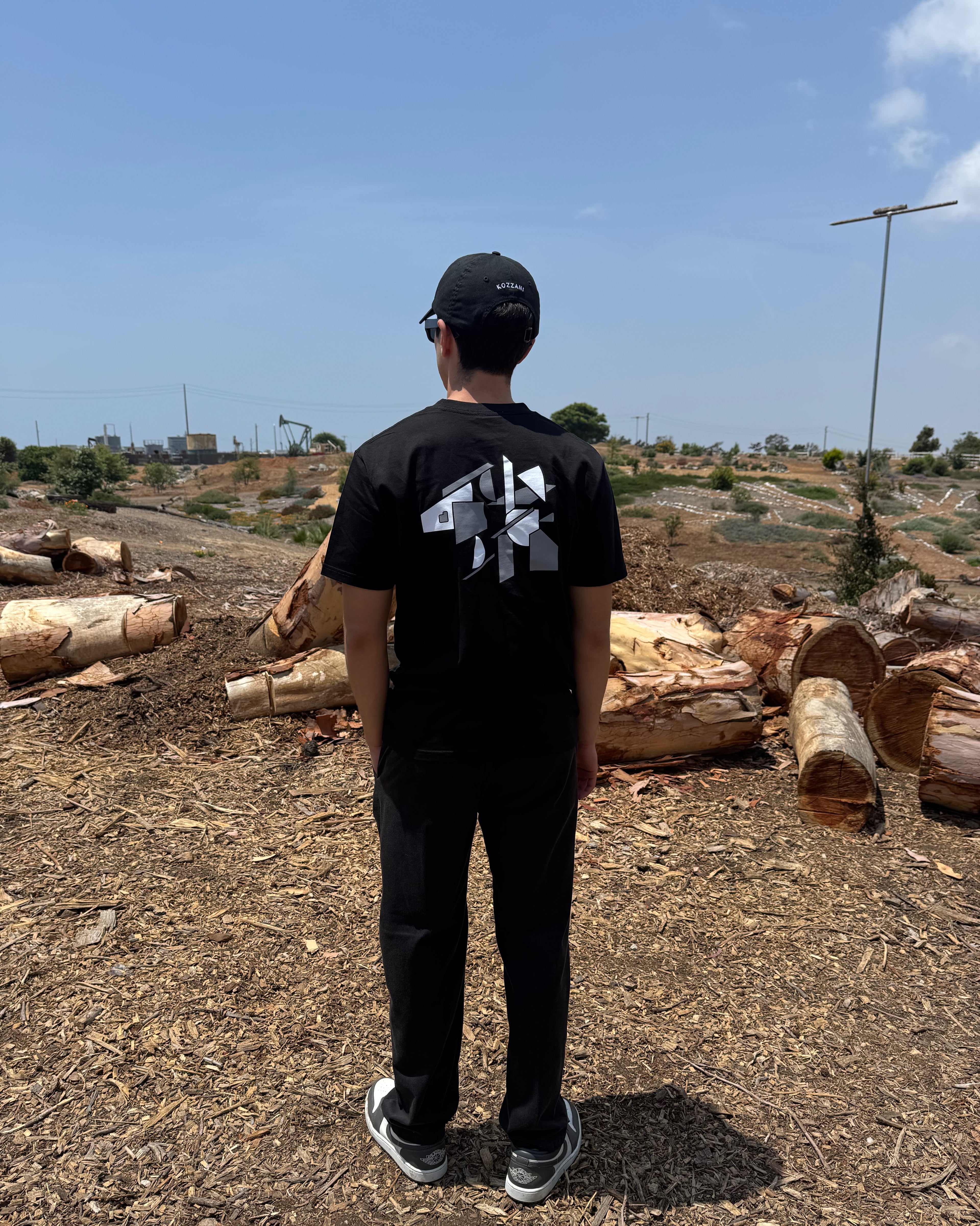 Black T-shirt with large back graphic, crew neck, short sleeves