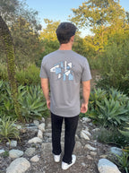 Gray crew-neck T-shirt with large back graphic print