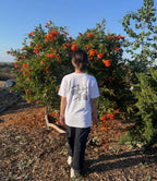 White T-shirt with large back graphic, crew neck, short sleeves