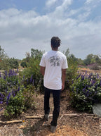 White T-shirt with large back graphic, crew neck, short sleeves
