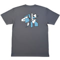 Gracia II T-shirt in gray, back print with blue-and-white geometric graphic