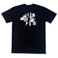 Navy T-shirt with large back geometric print and crew neck.